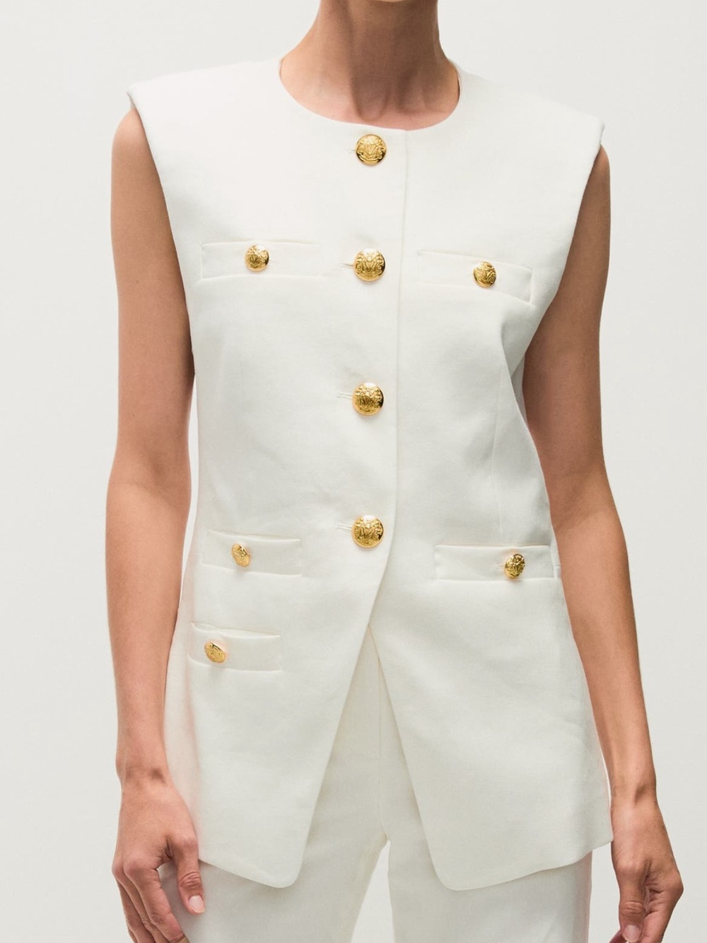 Veronica Beard Off White Linen Tamara Vest